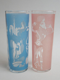 Vintage Genie Glassware, Pink and Blue