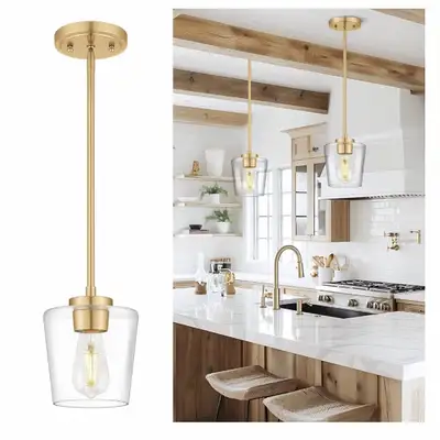 Aulickic Gold Pendant Light with 6"Glass Shade for Kitchen Islan, View more