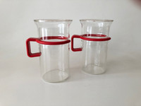 2 Vintage MidCentury BODUM Bistro Coffee Mugs Tall Red Handle