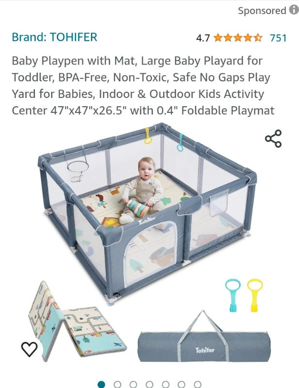 Tohifer playpen with mat.  Brand new in box. in Playpens, Swings & Saucers in City of Halifax - Image 4