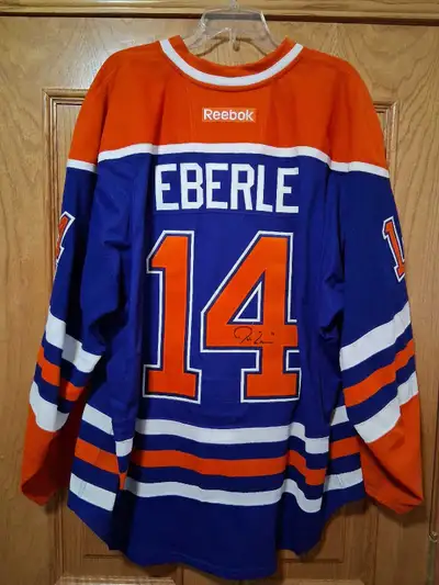 Jordan Eberle 13/14 worn, auto'd Oilers jersey, with Oilers/M, View more
