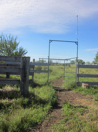 Ranch metal  gates  and calf shelter and horse items