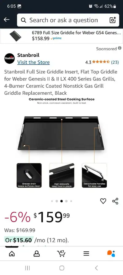 Upgrade your grilling game with this Stanbroil full-size griddle insert, designed for Weber Genesis...