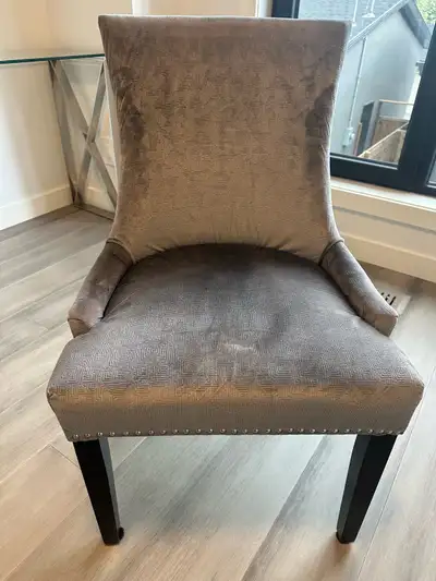 Perfect condition single dining chair with Greek pattern inlay. Velvet fabric with silver rivets and...