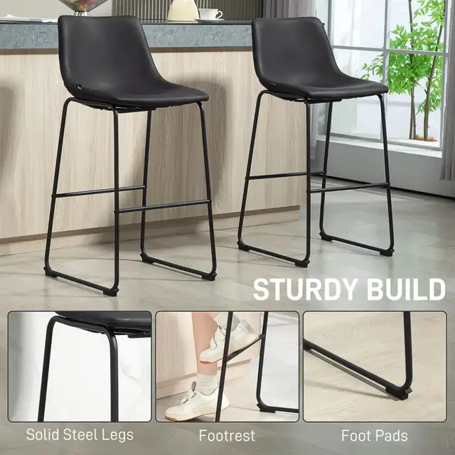 Bar Height Bar Stool, Vintage PU Leather Bar Chairs, Ki in Chairs & Recliners in Markham / York Region - Image 4