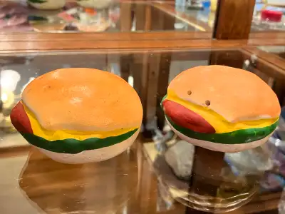 vintage ceramic cheeseburger salt and pepper shakers , View more