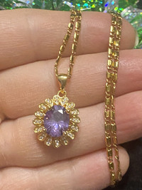 RelieveSTRESS!NaturalAmethyst&CubicZirconiaOvalstunningNecklace