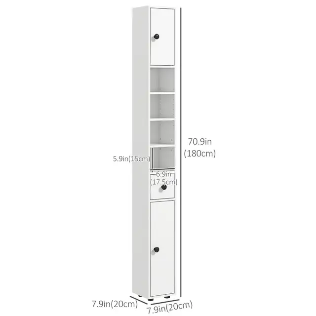 7.9" W x 7.9" D x 70.9" H, Tall Bathroom Storage Cabinet, White in Bathwares in Markham / York Region - Image 4