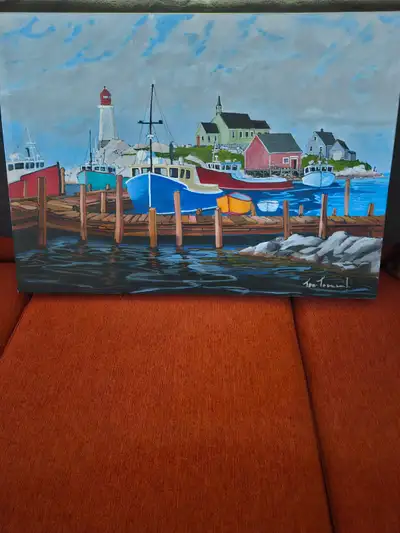 A VERY NICE PAINTING OF BOATS AND A DOCK FROM THE MARI TIME'S. IT MEASURES 28 X 20. THIS FROM AN ART...