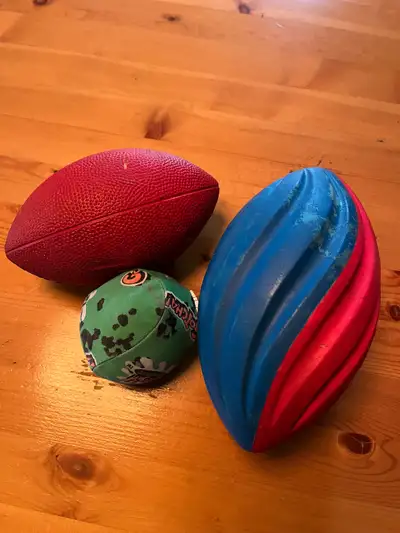 Scoop Ball Set (6 scoops 3 balls); Older, leather, first base baseball glove & softball; 2 Nerf foot...