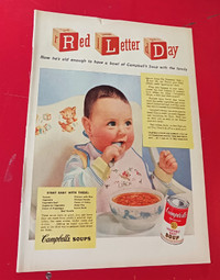 CLASSIC ORIG 1952 CAMPBELLS SOUP AD WITH BABY - AFFICHE VINTAGE