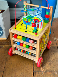 Kids Wooden Activity Push Cart
