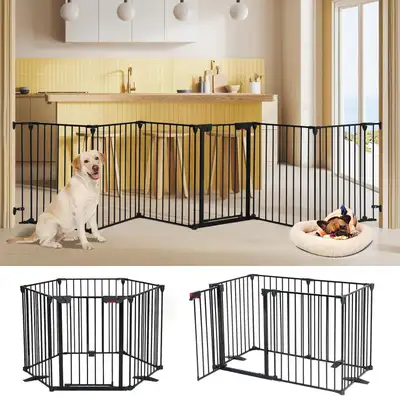 AGESISI Extra-Wide Folding Metal Pet Gate with Door – Black Create a safe, flexible space for your p...