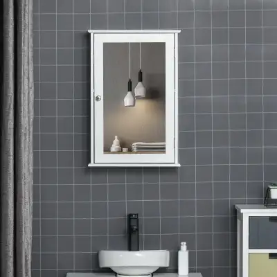 Bathroom Mirror Cabinet, Wall Mounted Medicine Cabinet, Storage Cupboard with Door and Shelves, Whit...