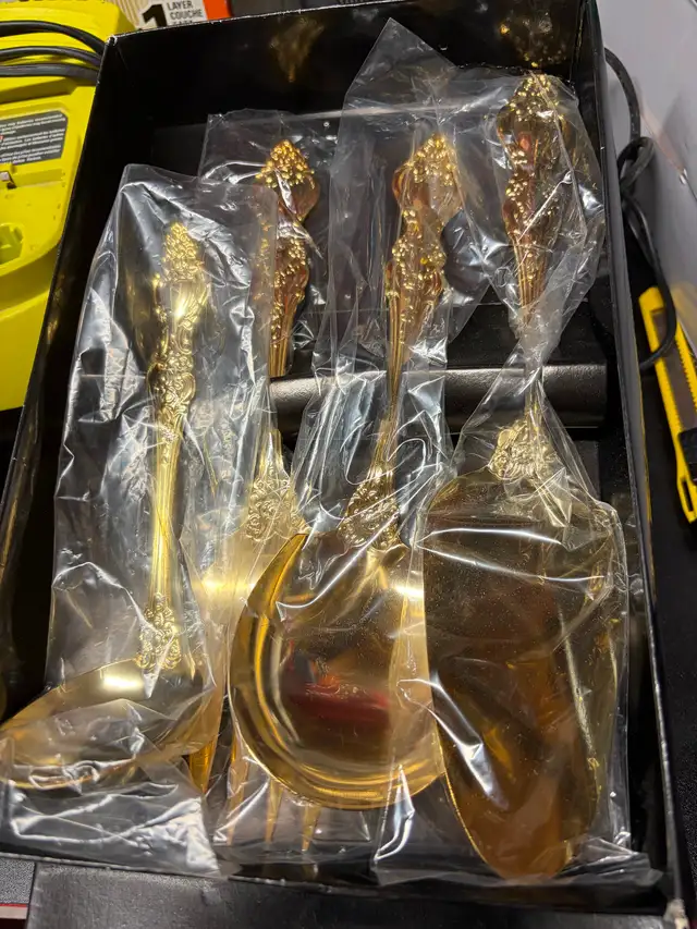 Vintage Royal Sealy Gold Plated Flatware 4 Pcs Hostess Set