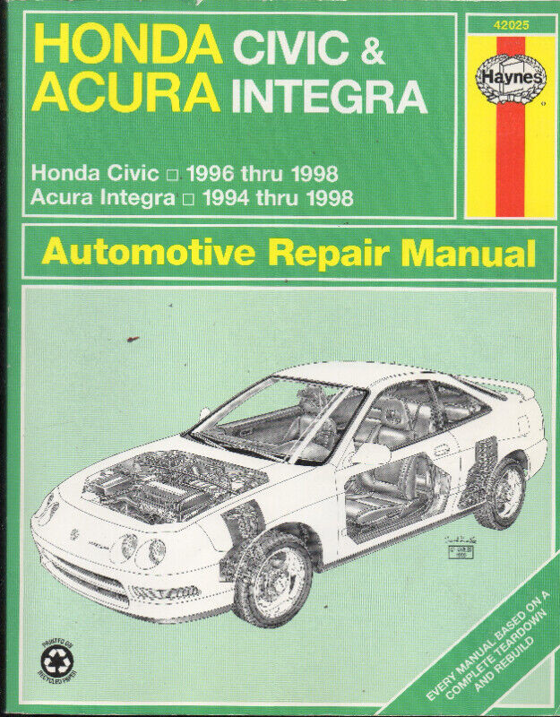Honda Civic & Acura Integra Automotive Repair Manual dans Manuels  à Longueuil/Rive Sud
