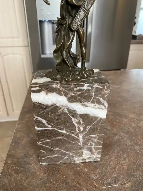 ANTIQUE Heavy Bronze Male Archer on  Marble Pillar Stand63234703021953123