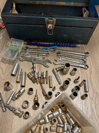 Different sockets and wrenches tools with toolbox
