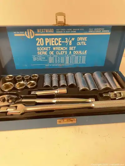 Westward 20-Piece 3/8" Drive Socket Wrench Set. The metal case shows authentic cosmetic wear, includ...