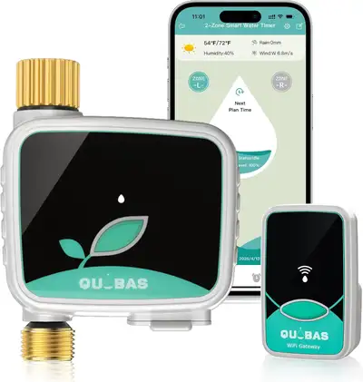 QUOBAS Smart WiFi Sprinkler Timer with Brass Inlet & Outlet, View more