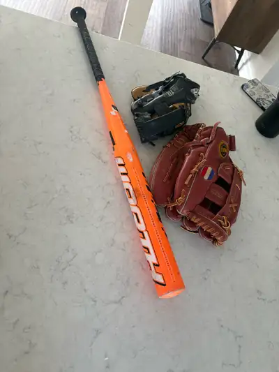 Softball bat with softball glove and kids glove, View more