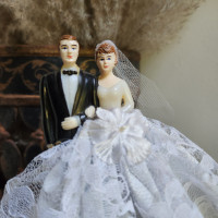 Vintage Bride and Groom Wedding Cake Topper