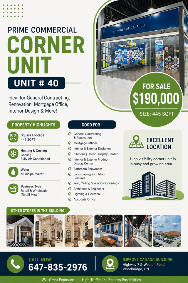 Corner Commercial Unit for Sale – Improve Canada Building | 445