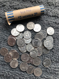 Full roll of 1990 nickels. Coins 