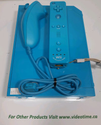 Blue wii console and matching controllers 