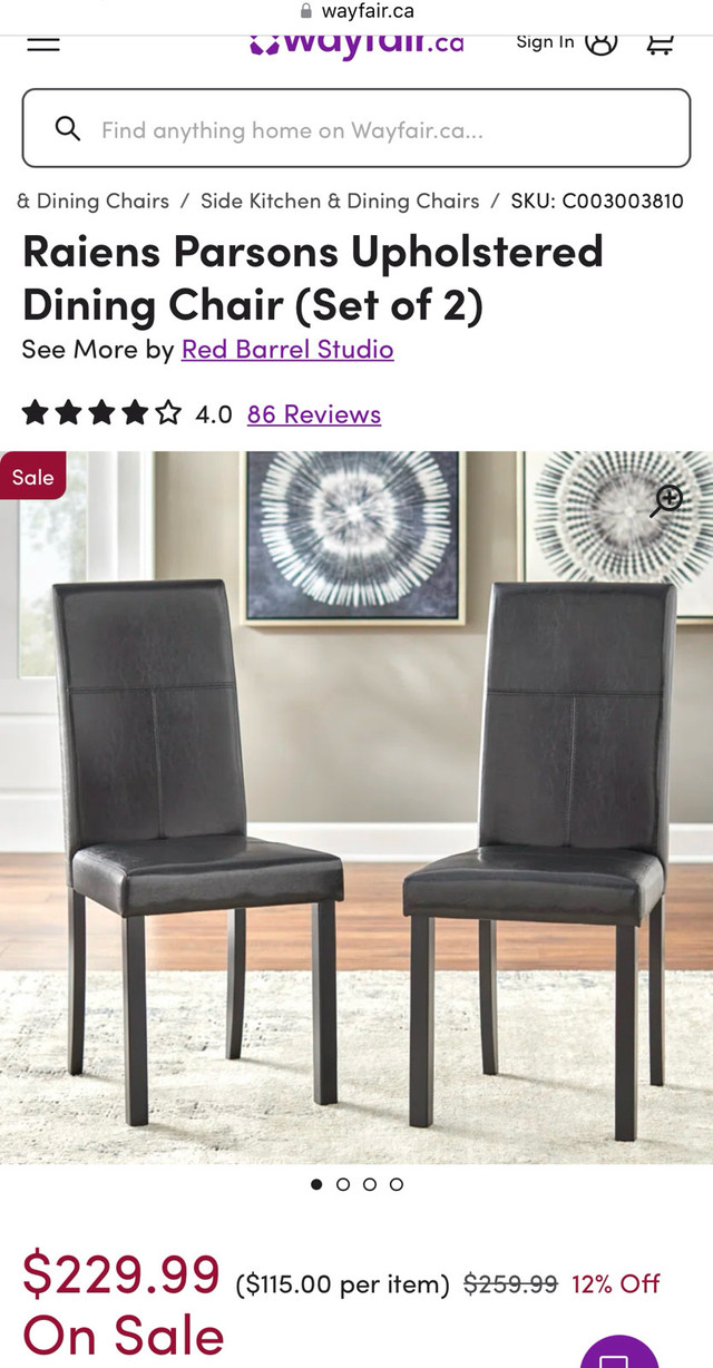 2 Black Upholstered Dining Chairs in Chairs & Recliners in Guelph - Image 3
