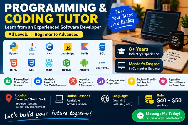Programming & Coding Tutor | Python, Java, C++, SQL | $40–$50/hr