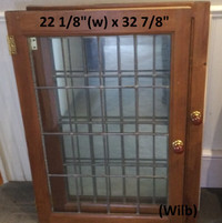 Vintage Cabinet Leaded Glass Panels - Dark Stained Wood, 2 Sizes