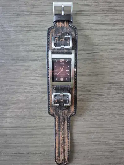 Guess brown leather cuff watch, men's., View more