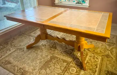 Solid WOOD with Ceramic Tile inlets, with Leaf Table  68" / 85", View more