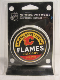 CALGARY FLAMES COLLECTABLE NHL HOCKEY PUCK OPENER