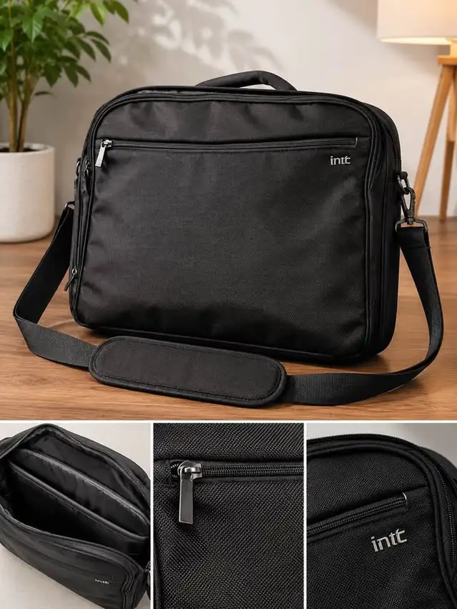 INTC Laptop Bag / Briefcase with Shoulder Strap – Black