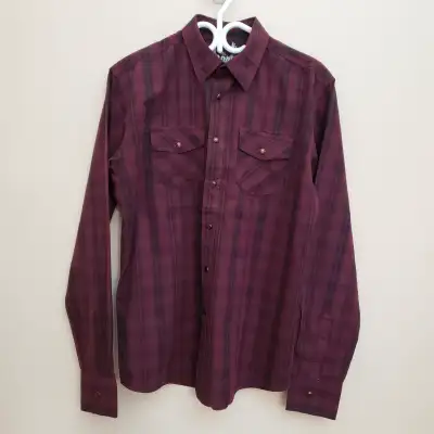 New Burgundy Plaid Brody Men’s Long Sleeve Shirt Slim Fit Large, View more