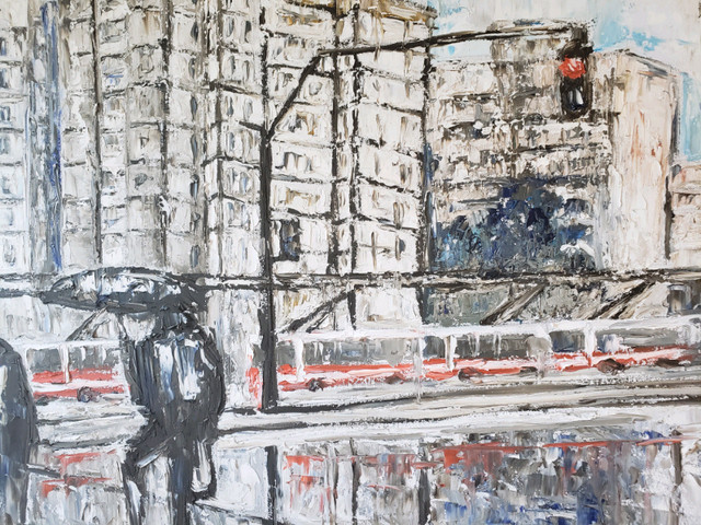 Oil painting " City under the rain" / tableau l'huile sur toile dans Art et objets de collection  à Ouest de l’Île - Image 2