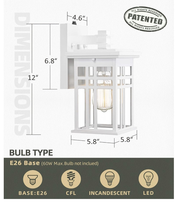 New White HWH Outdoor Wall Sconce Lighting Fixture in Outdoor Lighting in Calgary - Image 2