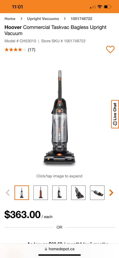 Hoover Commercial Taskvac Bagless Upright Vacuum, View more