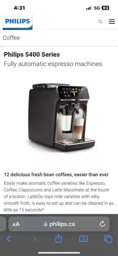 Espresso machine Philips 5400 latte go 