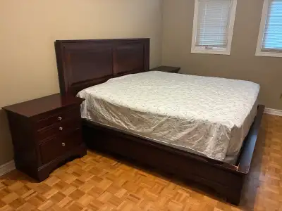 Solid Wood King Bed Frame with Mattress and Dressers, View more