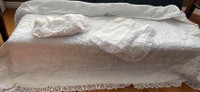 4 PIECE DAYBED QUILT LACE TRIM DUST RUFFLE 2 DECO CASES