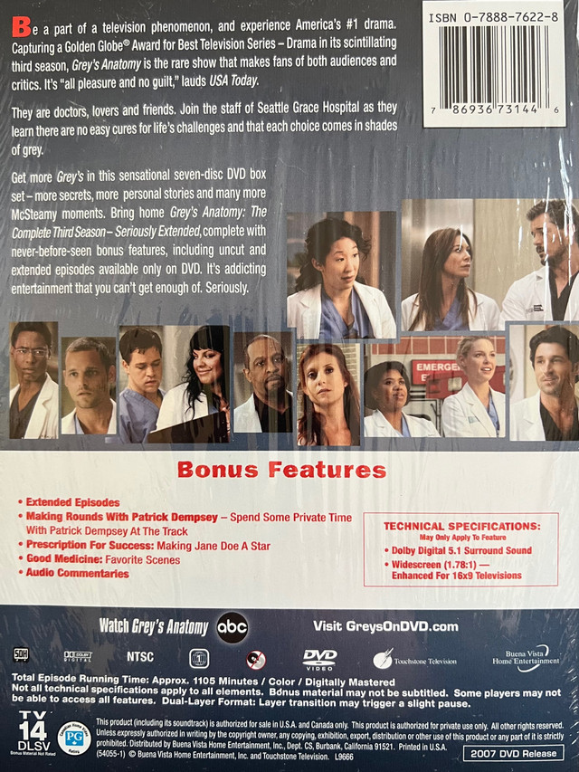 GREY'S ANATOMY Season 3 Complete Series.7XDVD.Box SetNEW/SEALED in CDs, DVDs & Blu-ray in Markham / York Region - Image 2