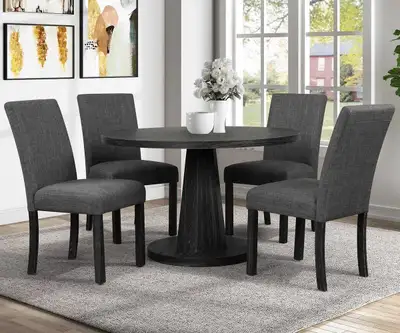Orchid Dining Table Grey Wooden "47""X47""X30" Round Wooden Dining with 4 Chairs