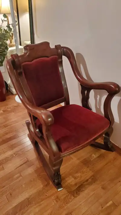Gorgeous Wood Velvet Antique Rocking Chair! -  100+ Years Old!, View more