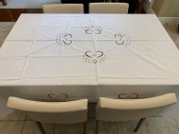 Hand-Embroidered White European Tablecloth