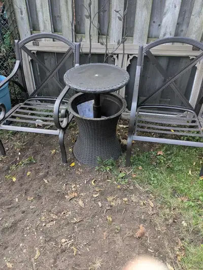 outdoor chairs & table/cooler, View more