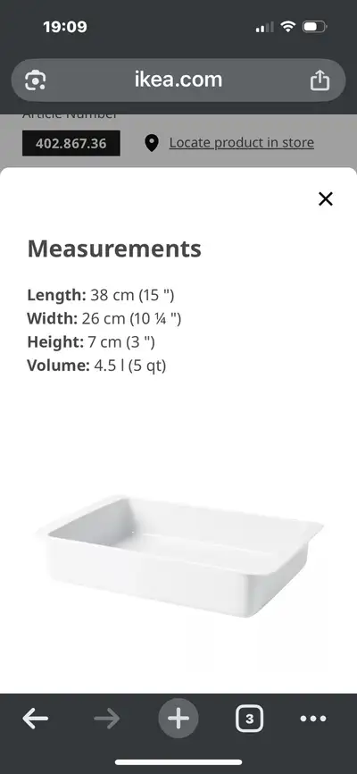 IKEA 365+Oven dish, white, 38x26 cm (15x10 ¼ "), View more