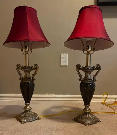Set of 2 lamps with red shades, View more